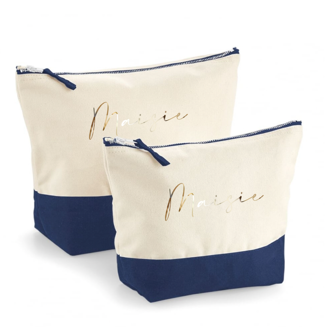 Personalised Canvas Stripe Vanity Makeup Toiletry Cosmetic Bag