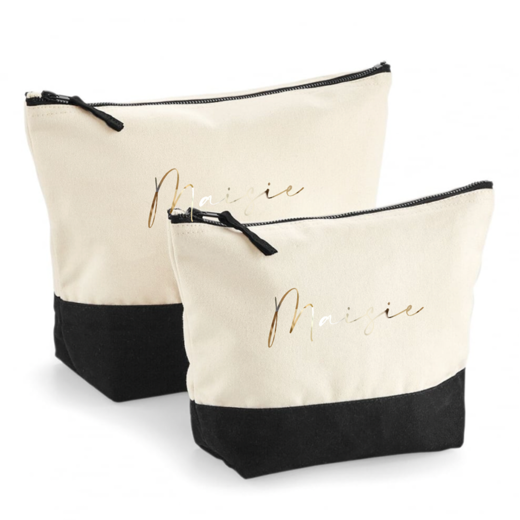 Personalised Canvas Stripe Vanity Makeup Toiletry Cosmetic Bag