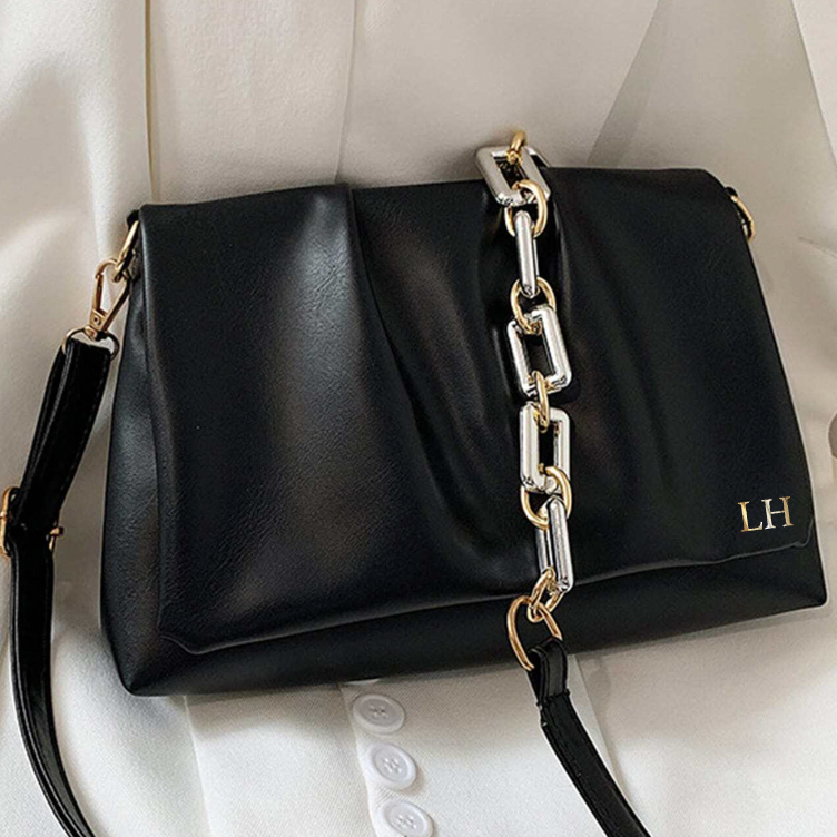 Personalised LISA Faux Leather Ruched Chain Cross Body Bag