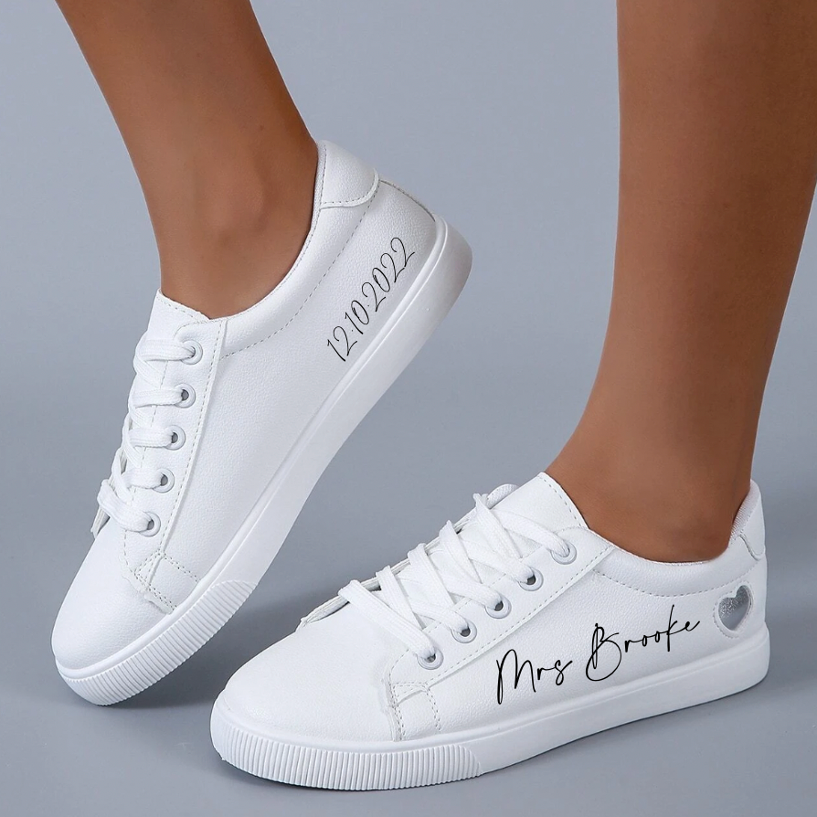 Personalised Bridal Prom White Heart Lace Up Trainers