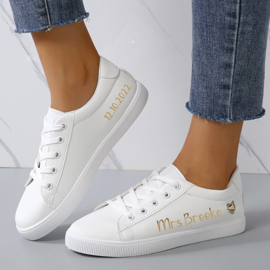 Personalised Bridal Prom White Heart Lace Up Trainers
