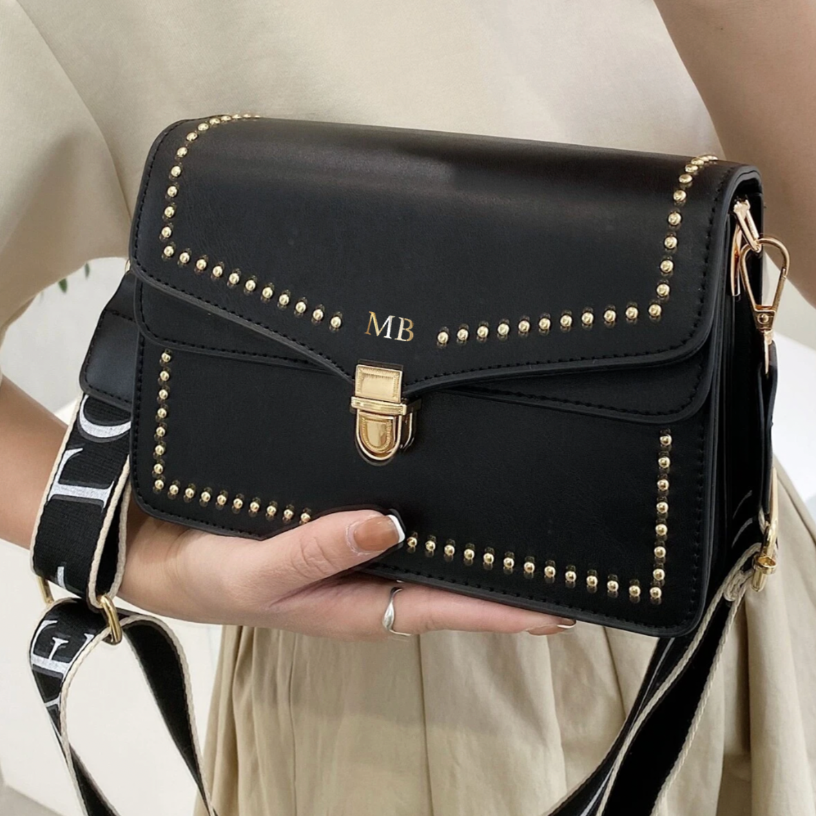 Personalised SHANIA Studded Faux Leather Cross Body Bag