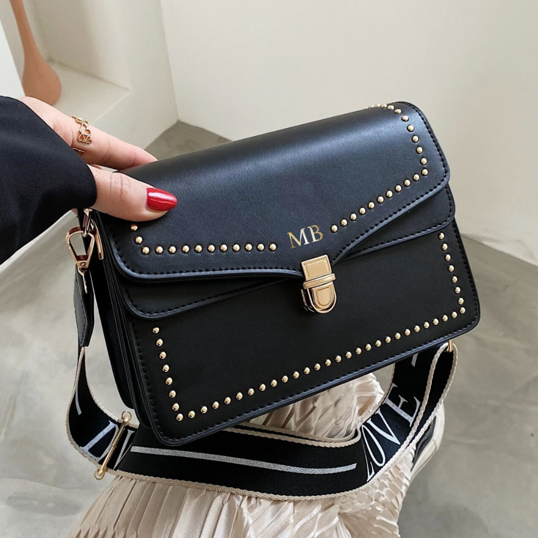 Personalised SHANIA Studded Faux Leather Cross Body Bag