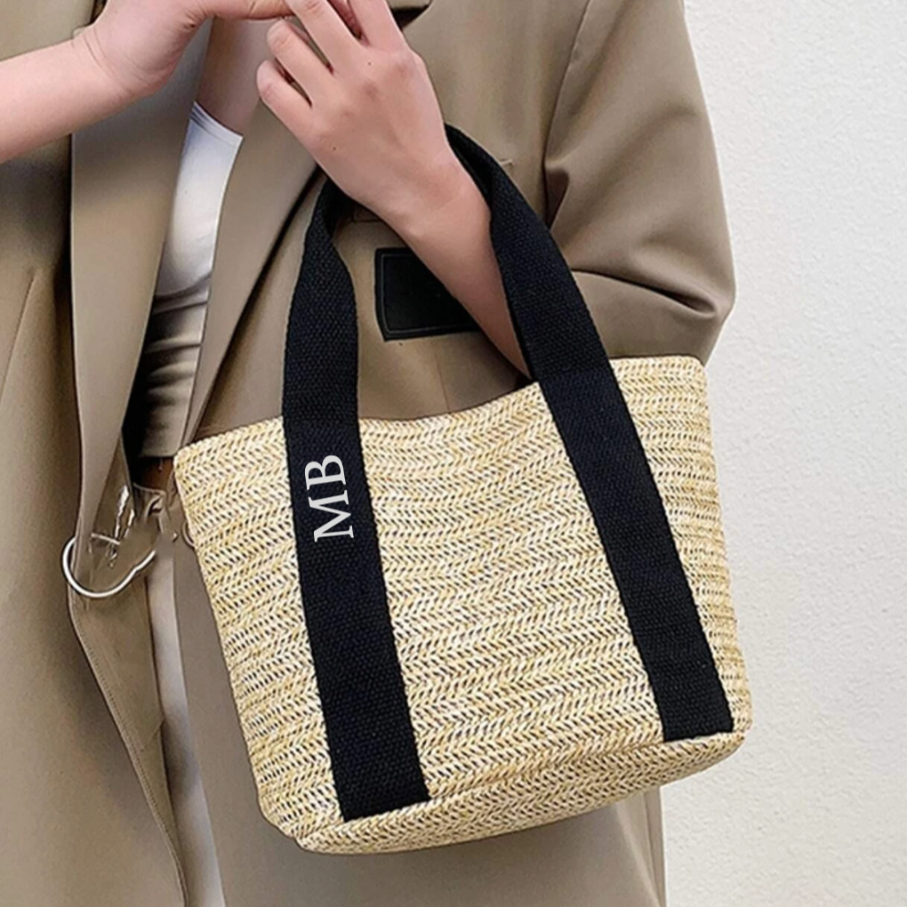 Personalised MIA Ribbon Straw Hand Bag