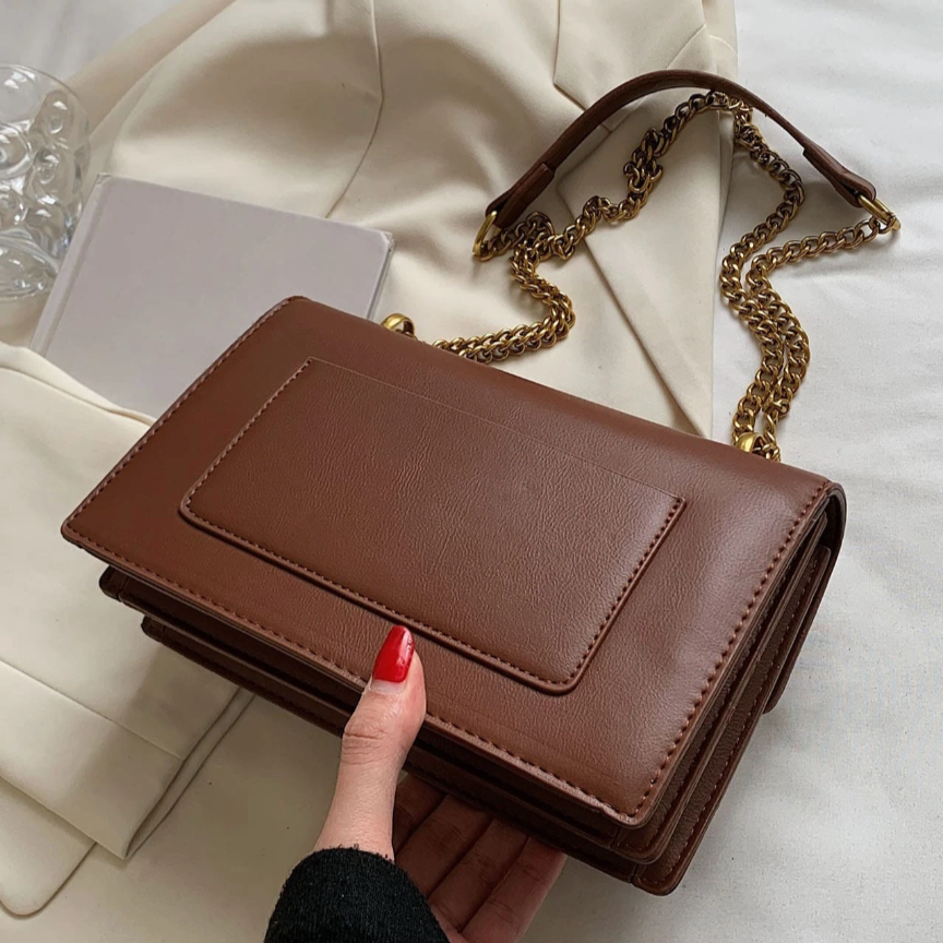 Personalised MAISIE Gold Buckle Chain Shoulder Bag