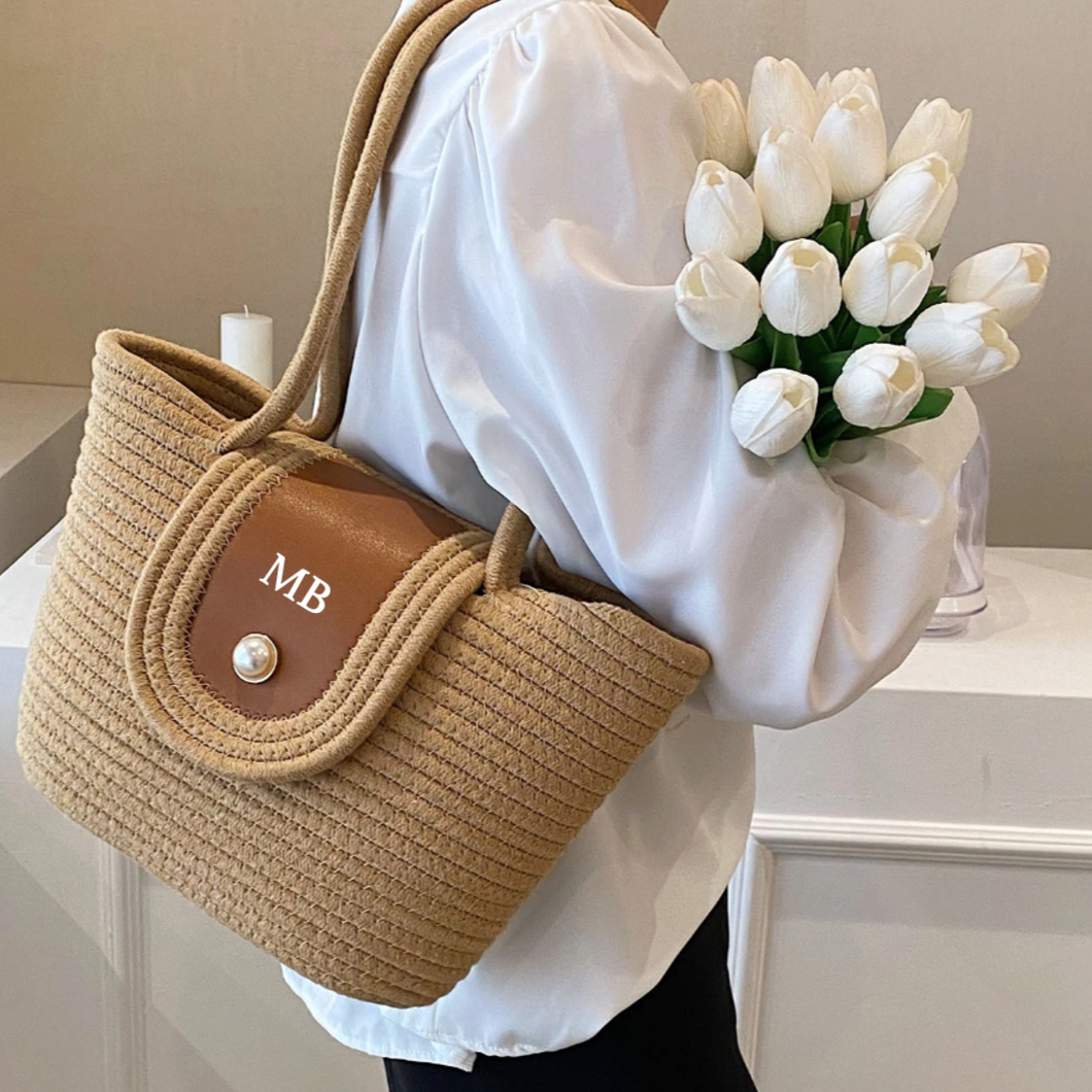Personalised LOUISE Rope Pearl Tote Bag