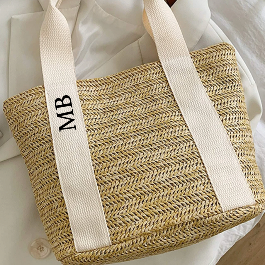 Personalised MIA Ribbon Straw Hand Bag