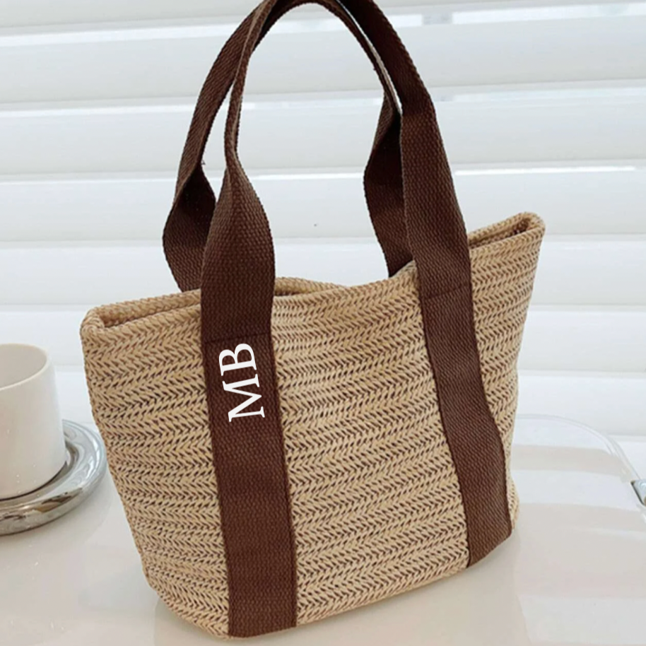 Personalised MIA Ribbon Straw Hand Bag