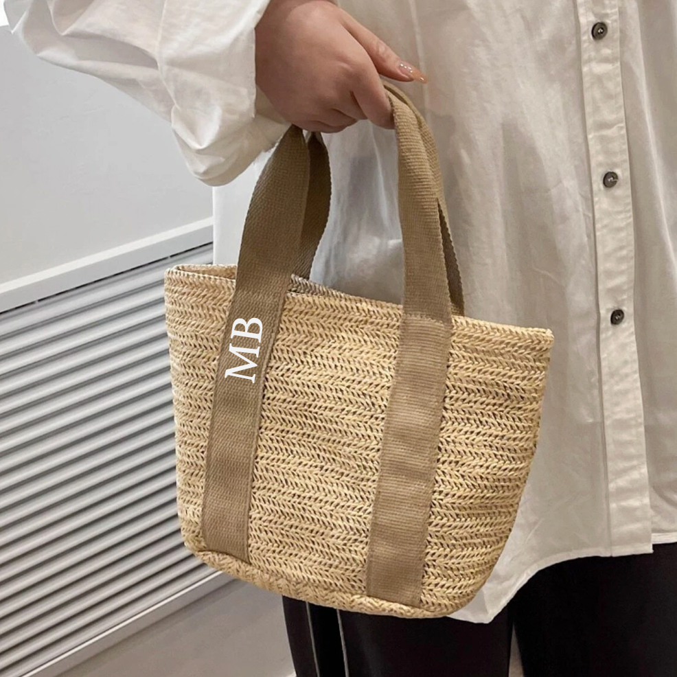 Personalised MIA Ribbon Straw Hand Bag