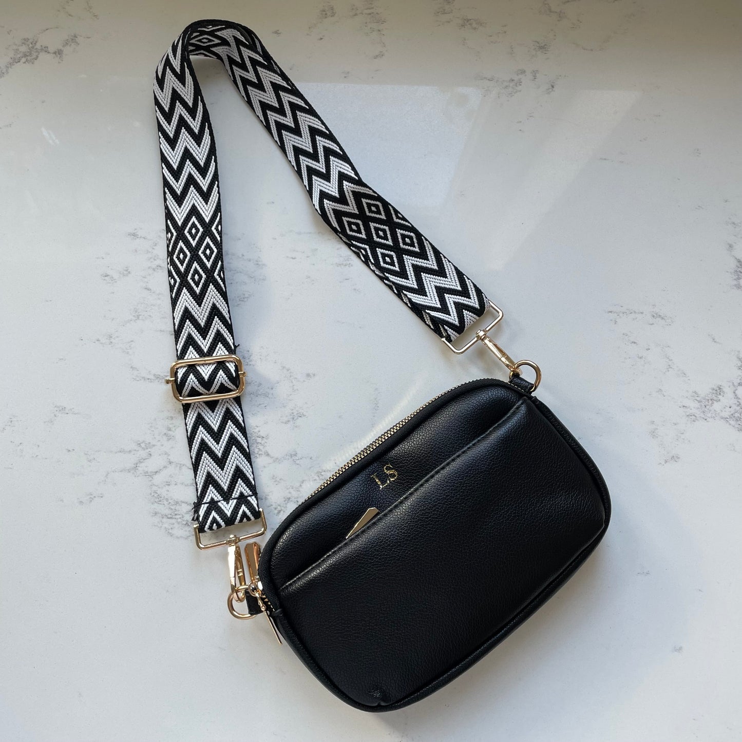 Personalised LOLA Embossed Faux Leather Chevron Cross Body Bag