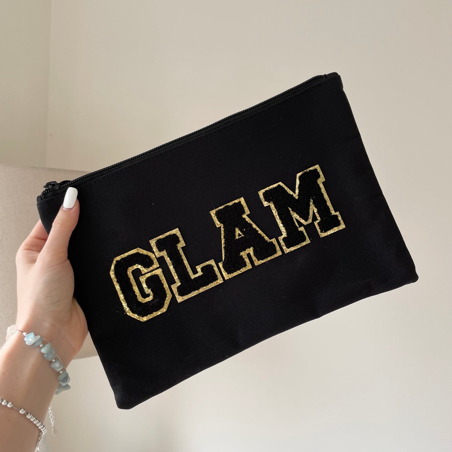 Personalised Zip Pouch Clutch Patch Toiletry Makeup Cosmetic Bag