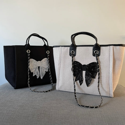 Bow Large Chain Initial Tote Bags