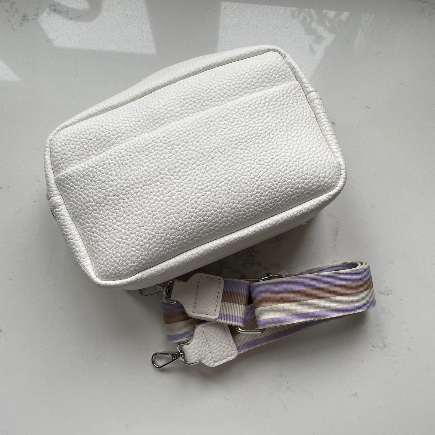 Personalised Embossed White Faux Leather Camera Cross Body Bag