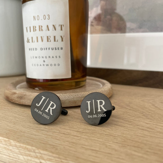 Personalised Men’s Monogram & Date Metal Cufflinks