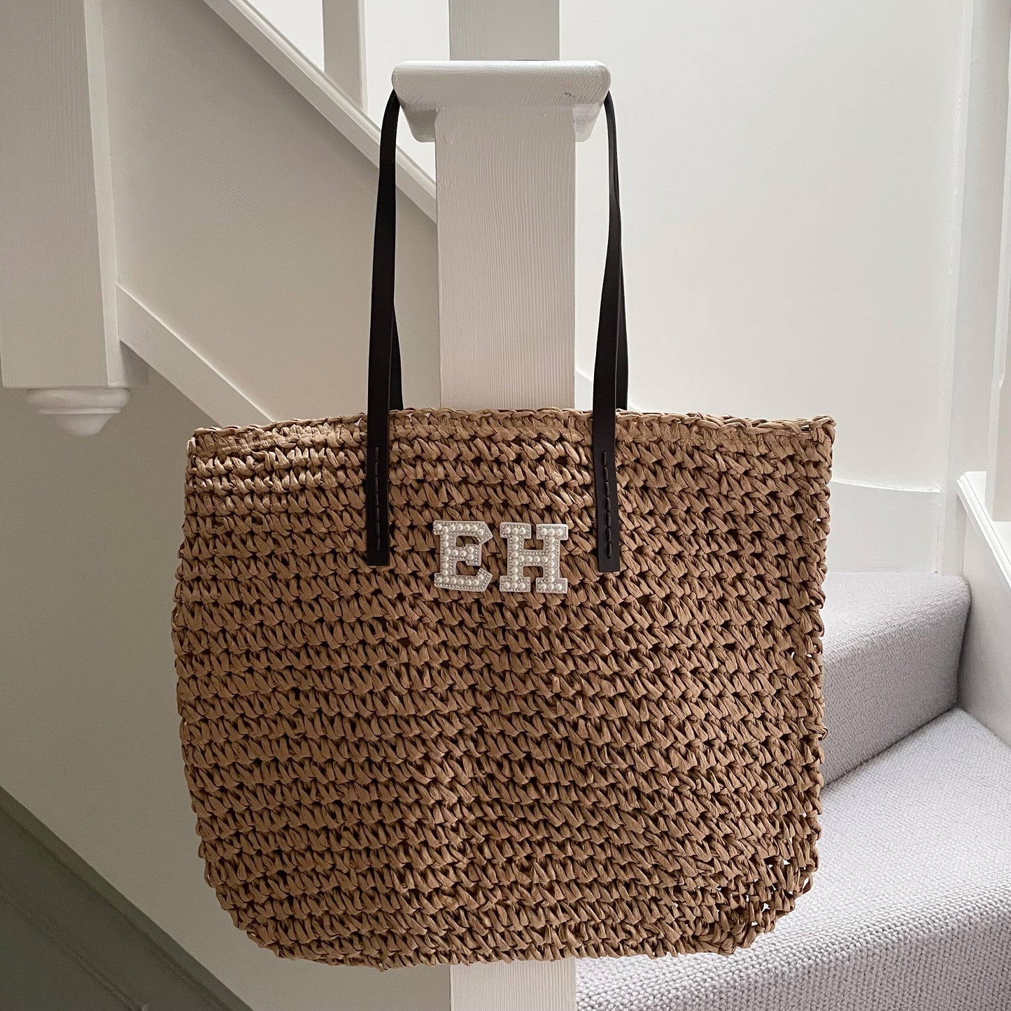 Personalised ASTRID Patch Straw Tote Beach Shoulder Bag