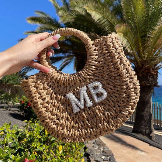 Personalised Mini ADA Straw Basket Cross Body Bag