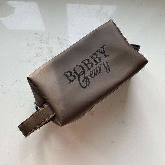 Personalised Mens Faux Leather Wash Bag