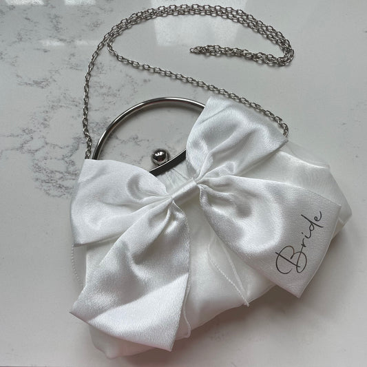 Personalised White Bow Cross Body Bag