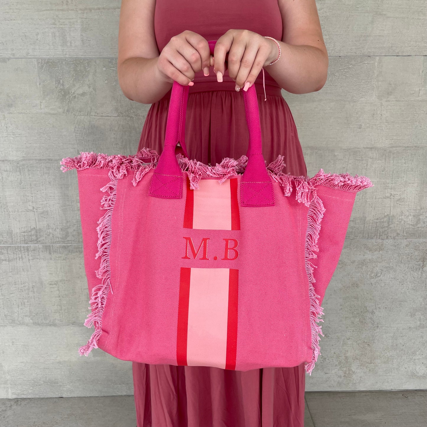Personalised ANNIE Stripe Fringe Shoulder Tote Beach Bag