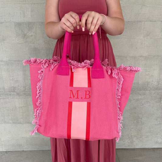 Personalised ANNIE Stripe Fringe Shoulder Tote Beach Bag
