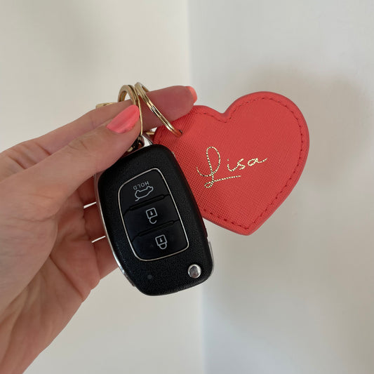Personalised Saffiano Leather Heart key chains key rings