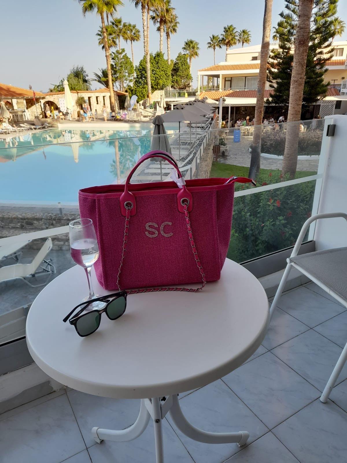 Personalised Silver Diamanté Large Initial Chain Tote Bag