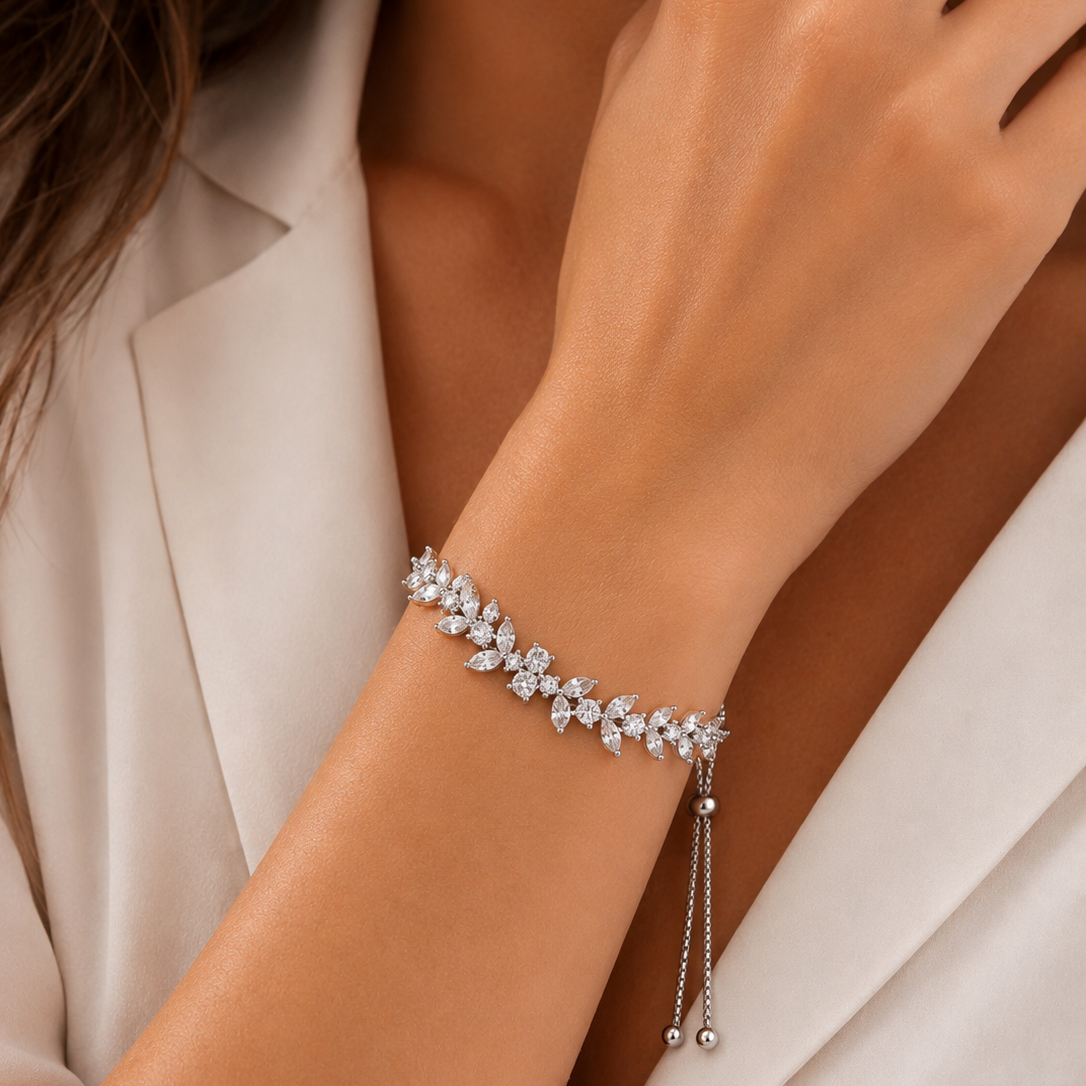 Silver flower link tennis bracelet