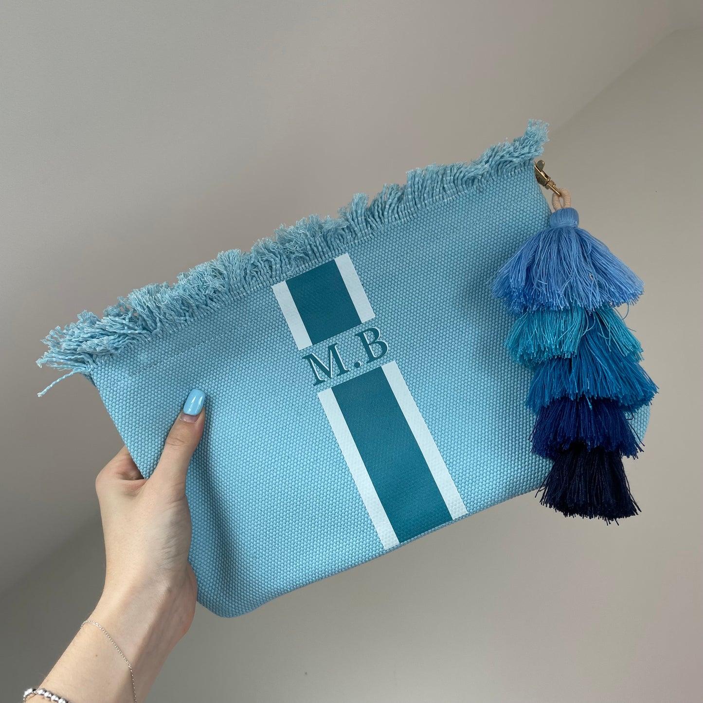 Personalised ANNIE Stripe Fringe Pouch Clutch Bag