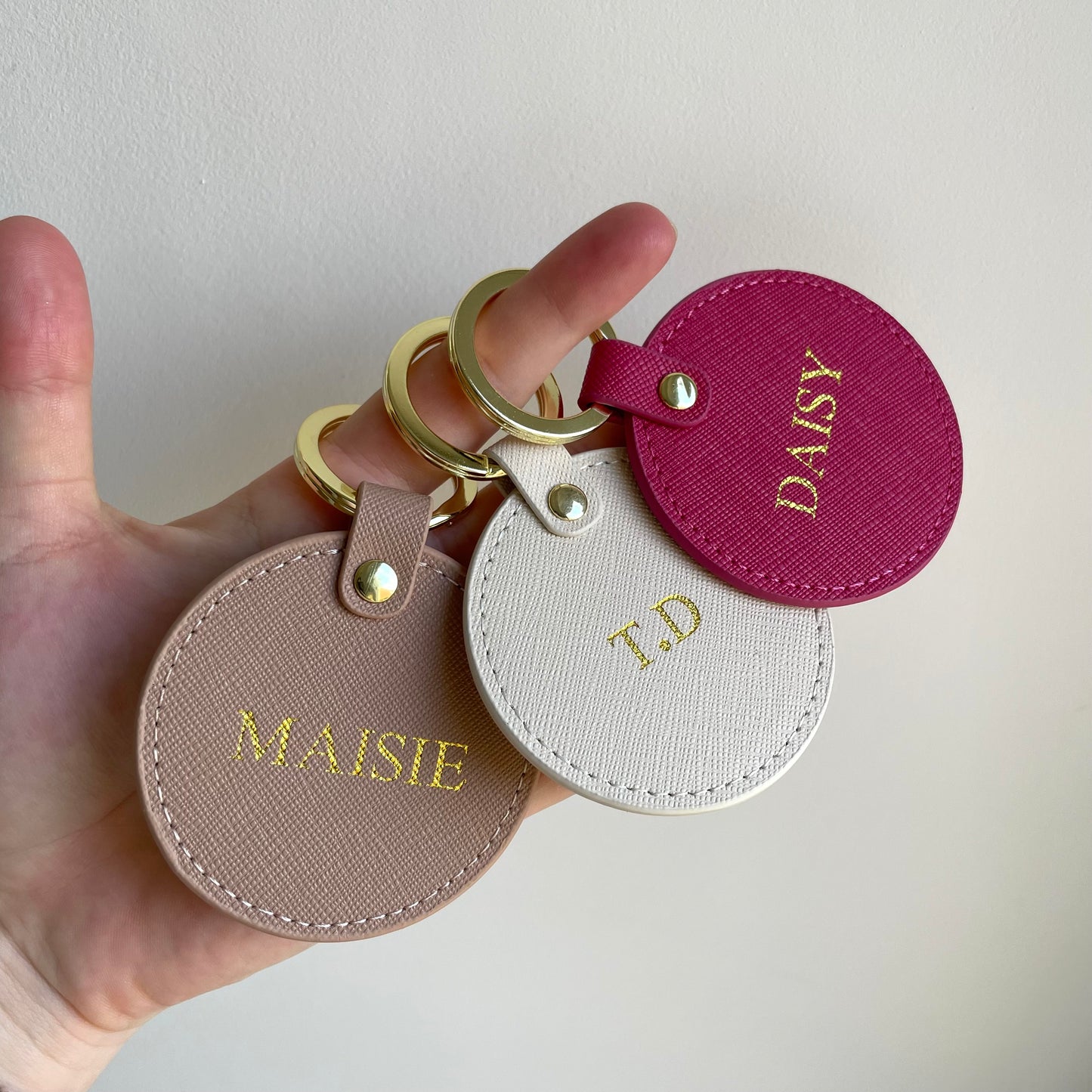 Personalised Saffiano Leather Circle key chains key rings