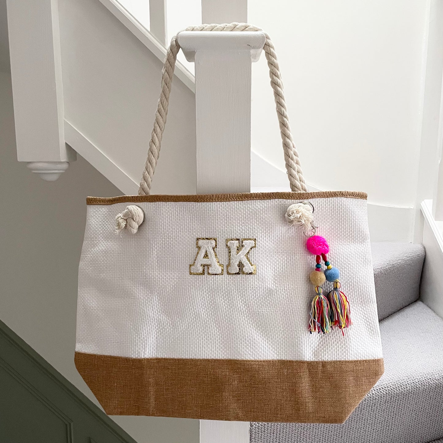 Personalised GLORIA Patch Straw Tote Beach Shoulder Bag