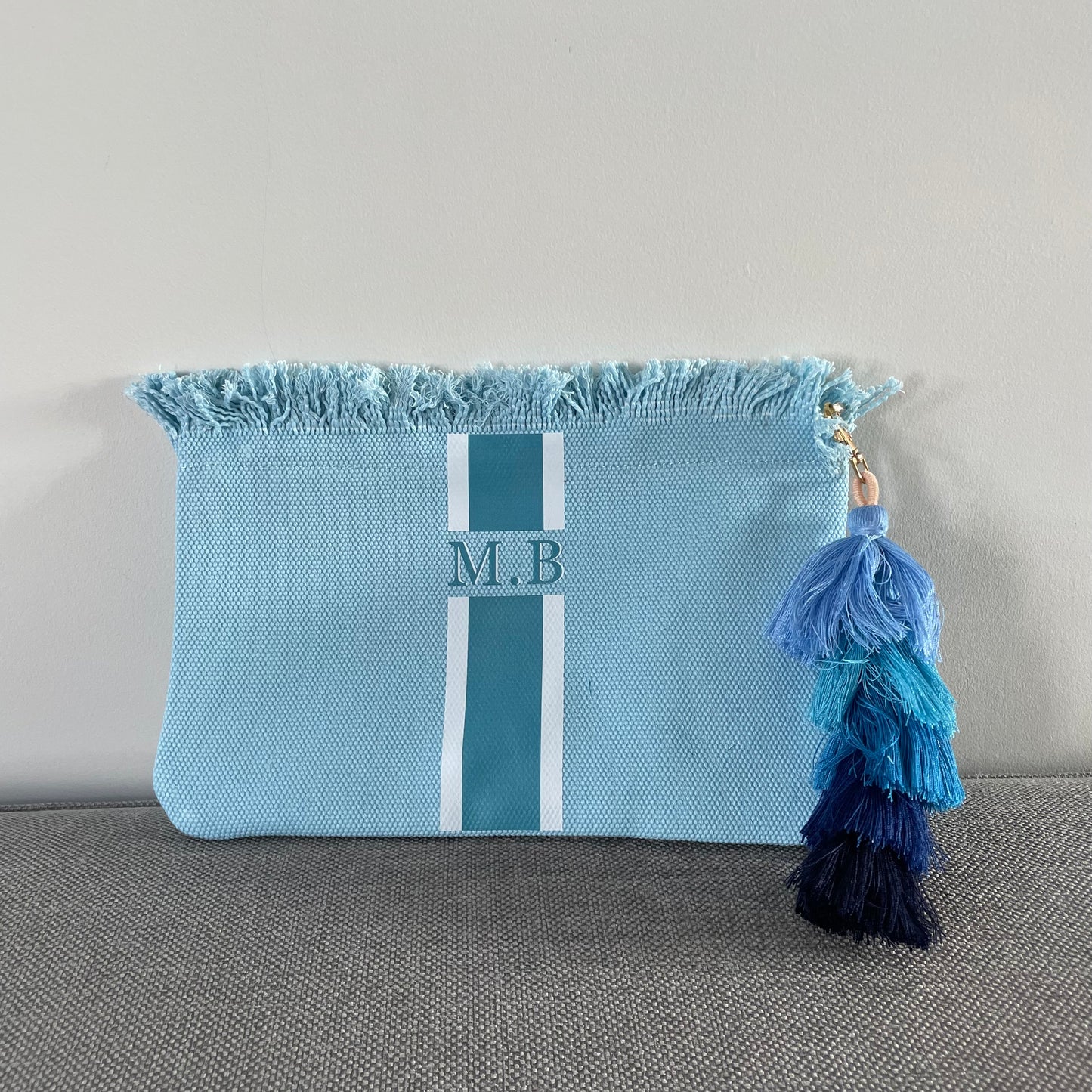 Personalised ANNIE Stripe Fringe Pouch Clutch Bag