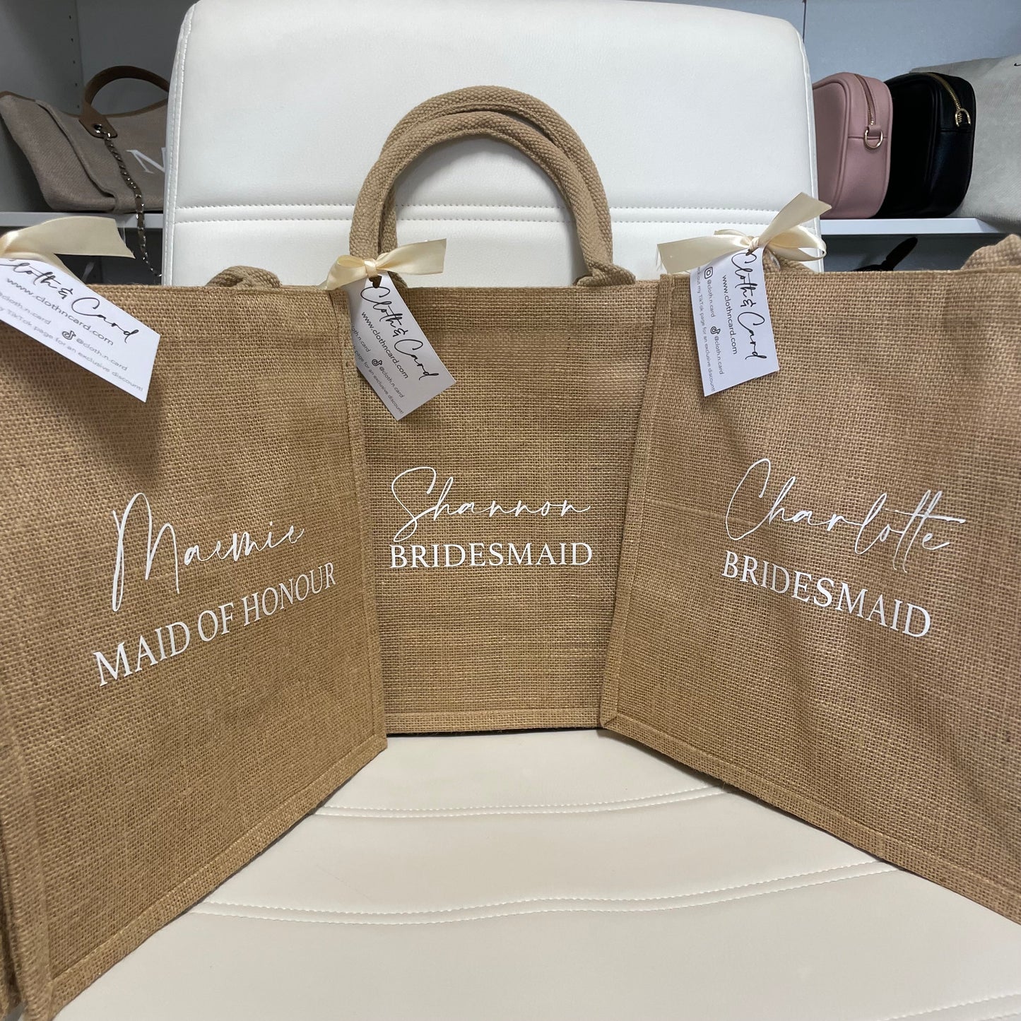 Personalised Square Jute Lunch Bridesmaid Top Handle Gift Bag