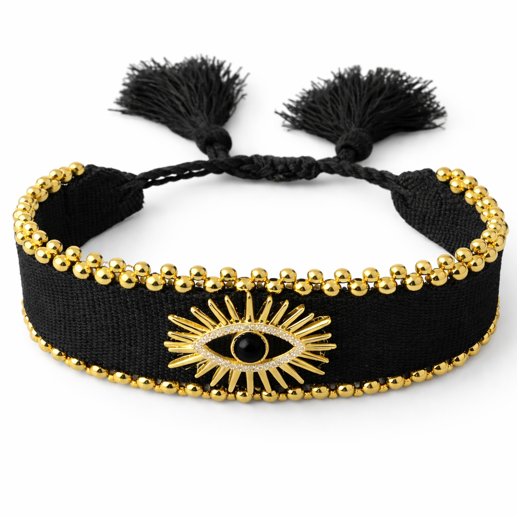 Black eye tassel bracelet