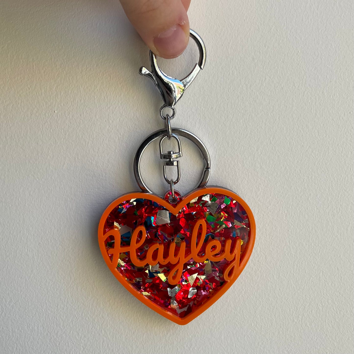 Personalised Heart Acrylic Glitter key chains key rings bag charm