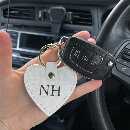 Personalised Saffiano Faux Leather Heart Key Chain Keyring