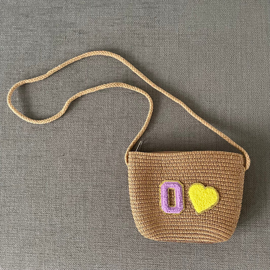 Personalised Childrens Patch Heart Straw Cross Body Bag