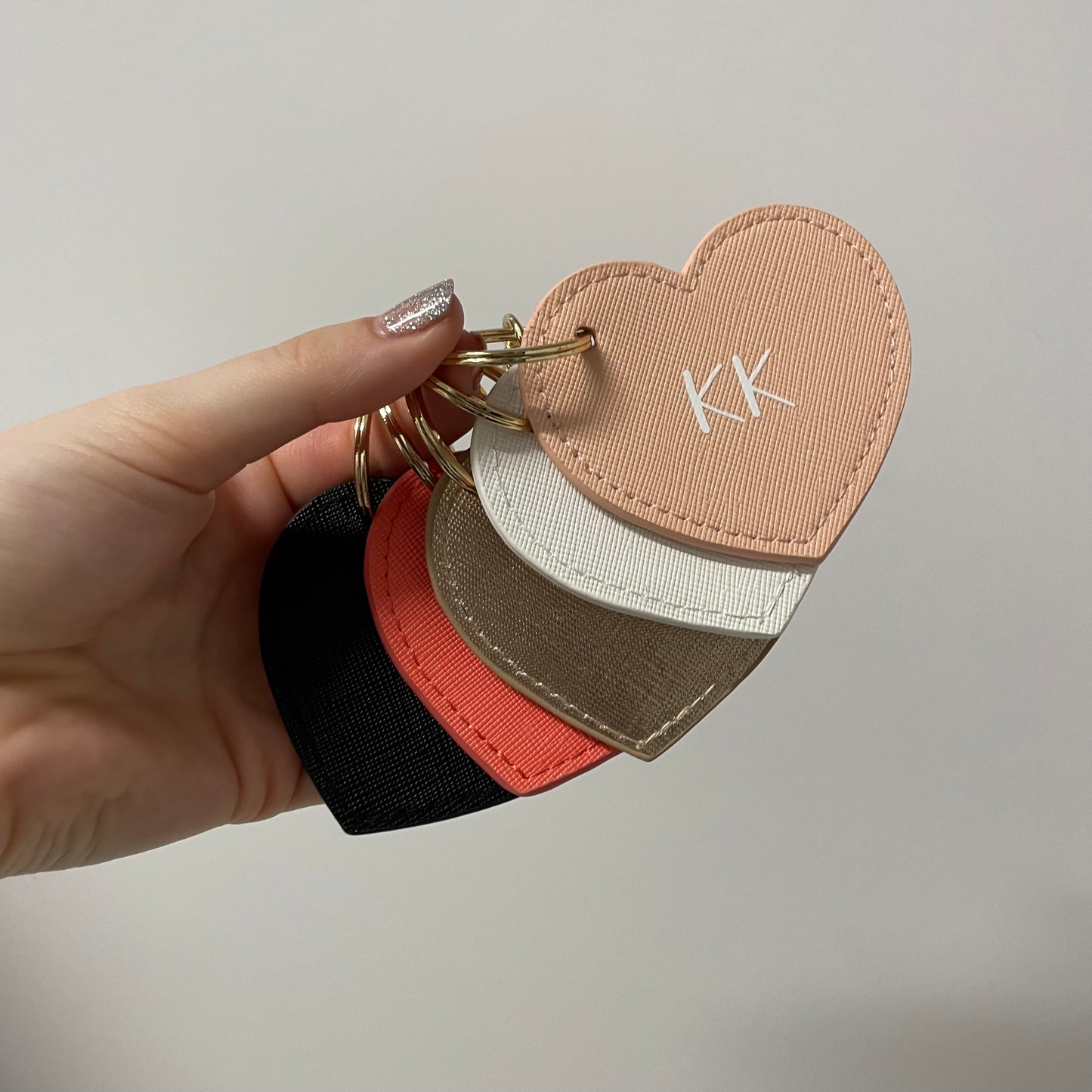 Personalised Saffiano Leather Heart key chains key rings