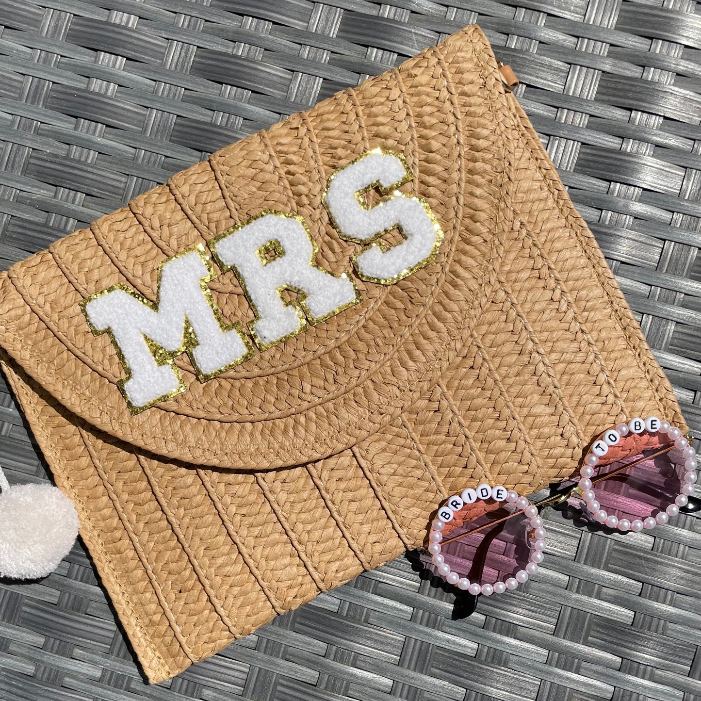 Personalised MRS Pom Pom Clutch Cross Body Bag