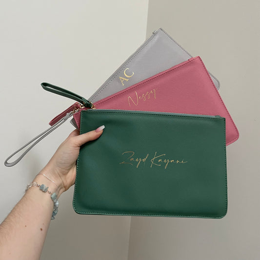 Personalised Saffiano Leather Clutch Bag Zip Pouch