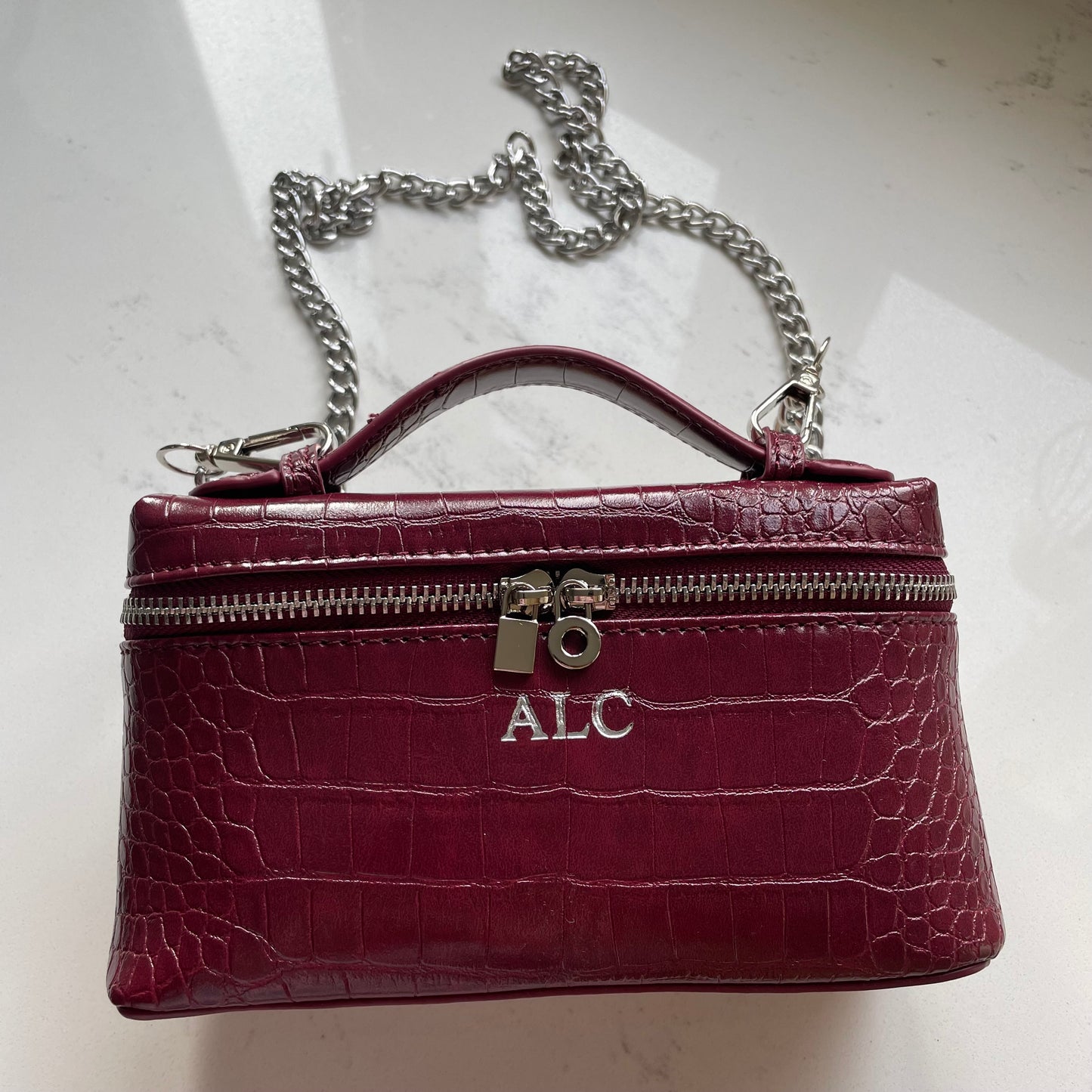 Personalised Embossed LILY Faux Croc Leather Cross Body Bag