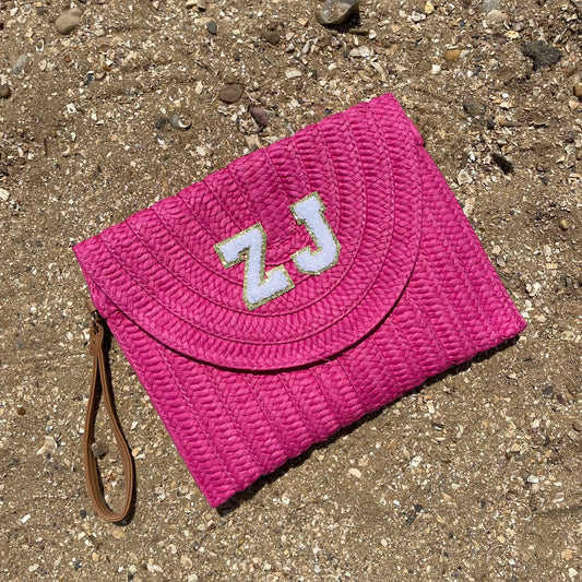 Personalised Summer Brights Patch Straw Clutch Across Body Bag