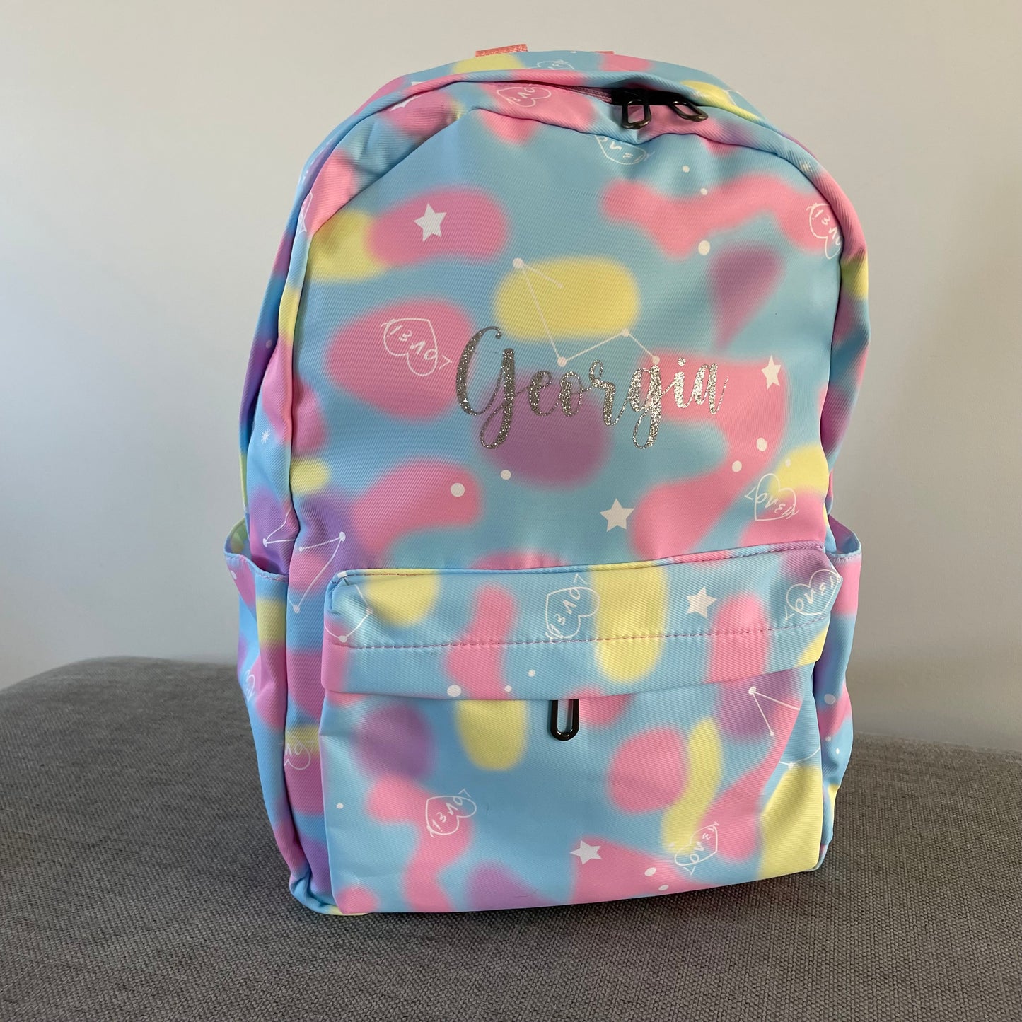 Personalised 3pcs Love Heart Pastel Backpack, Lunch bag & Pencil pouch Set