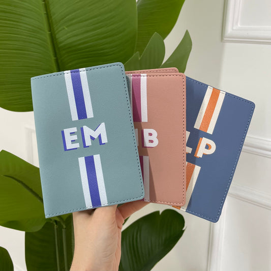Personalised Faux Leather Stripe Travel Passport Cover & Luggage Tag Set