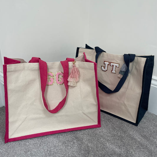 Personalised Square Canvas Tassel Shoulder Beach Shopper Tote Bag