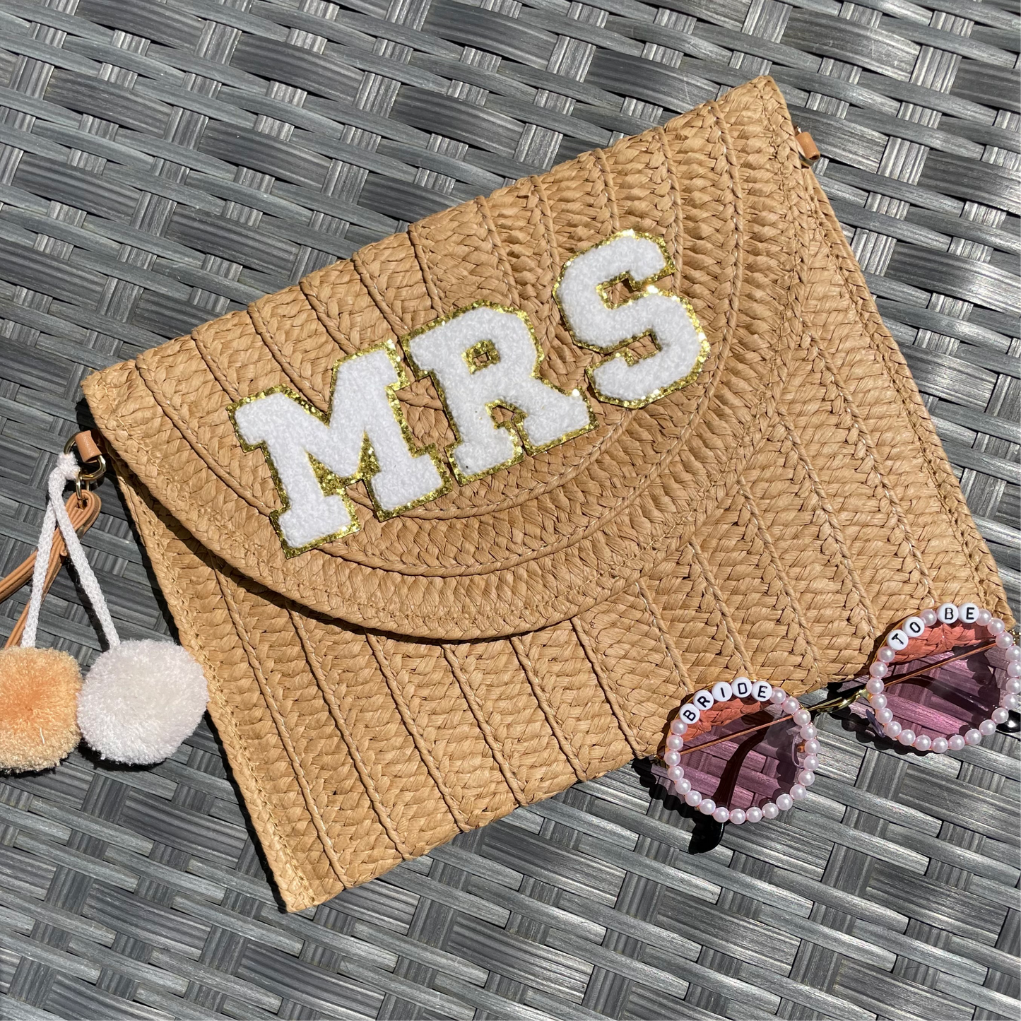 Personalised MRS Pom Pom Clutch Cross Body Bag