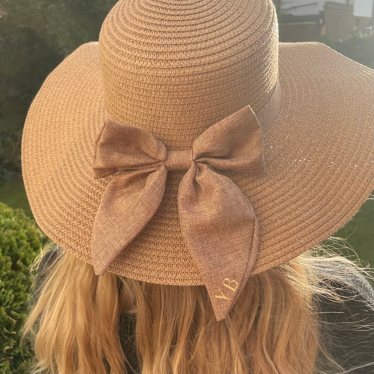 Personalised Bow Initial Monogram Beach Summer Fedora Sun Hat Straw Hat