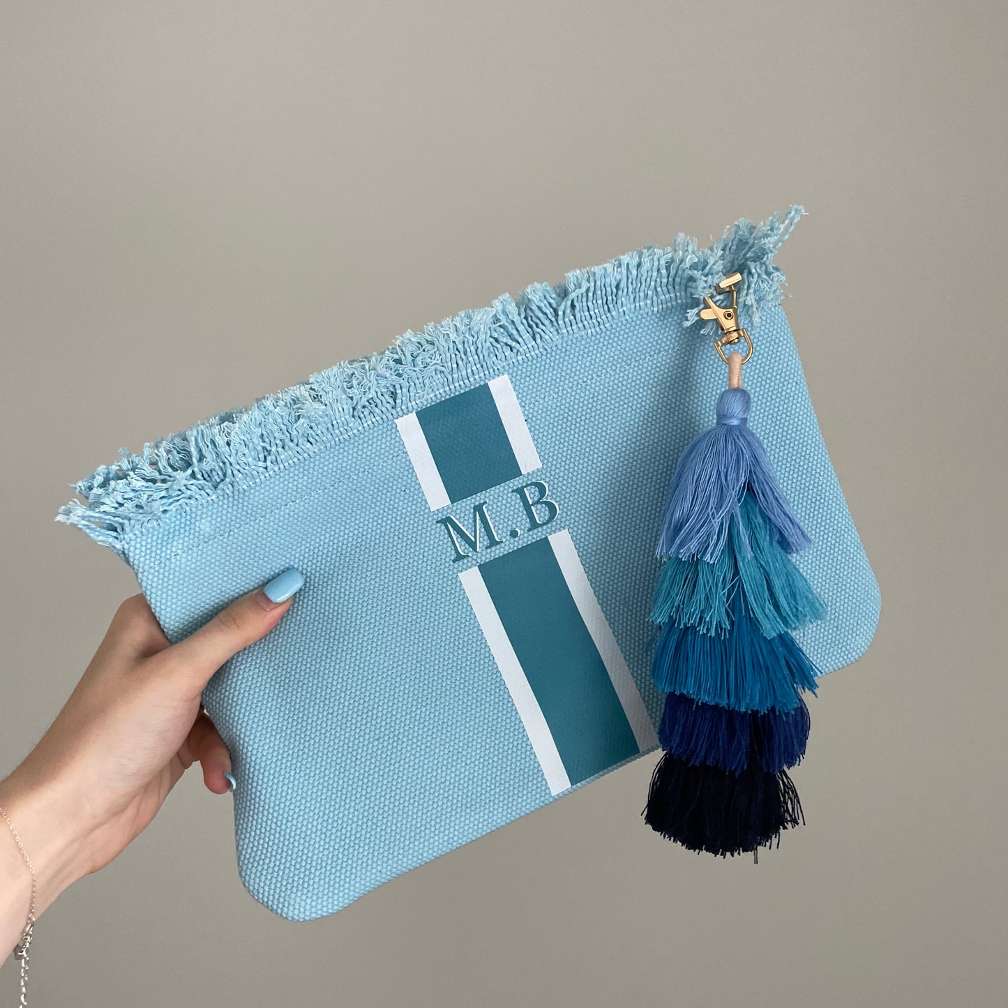 Personalised ANNIE Stripe Fringe Pouch Clutch Bag