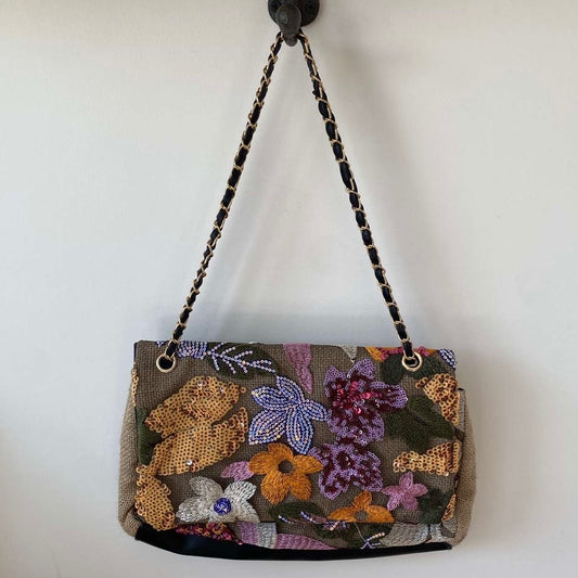 Personalised Floral Sequin Chain Cross Body Shoulder Bag
