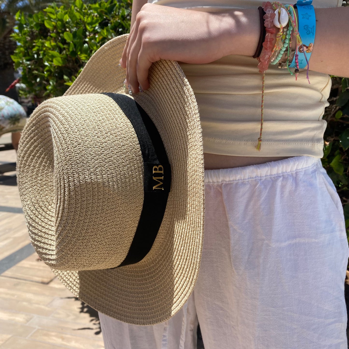 Personalised Initial Monogram Beach Summer Fedora Sun Hat Straw Hat