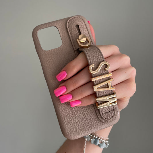 Personalised Faux Leather Name Holdall Strap Phone Case